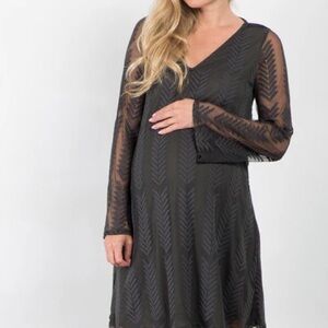 PinkBlush Dusty Olive Chevron Mesh Overlay Maternity Dress